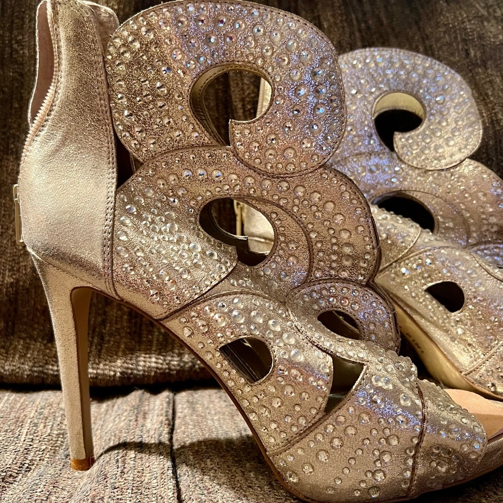 Gianni Bini gold rhinestone stiletto heels booties
